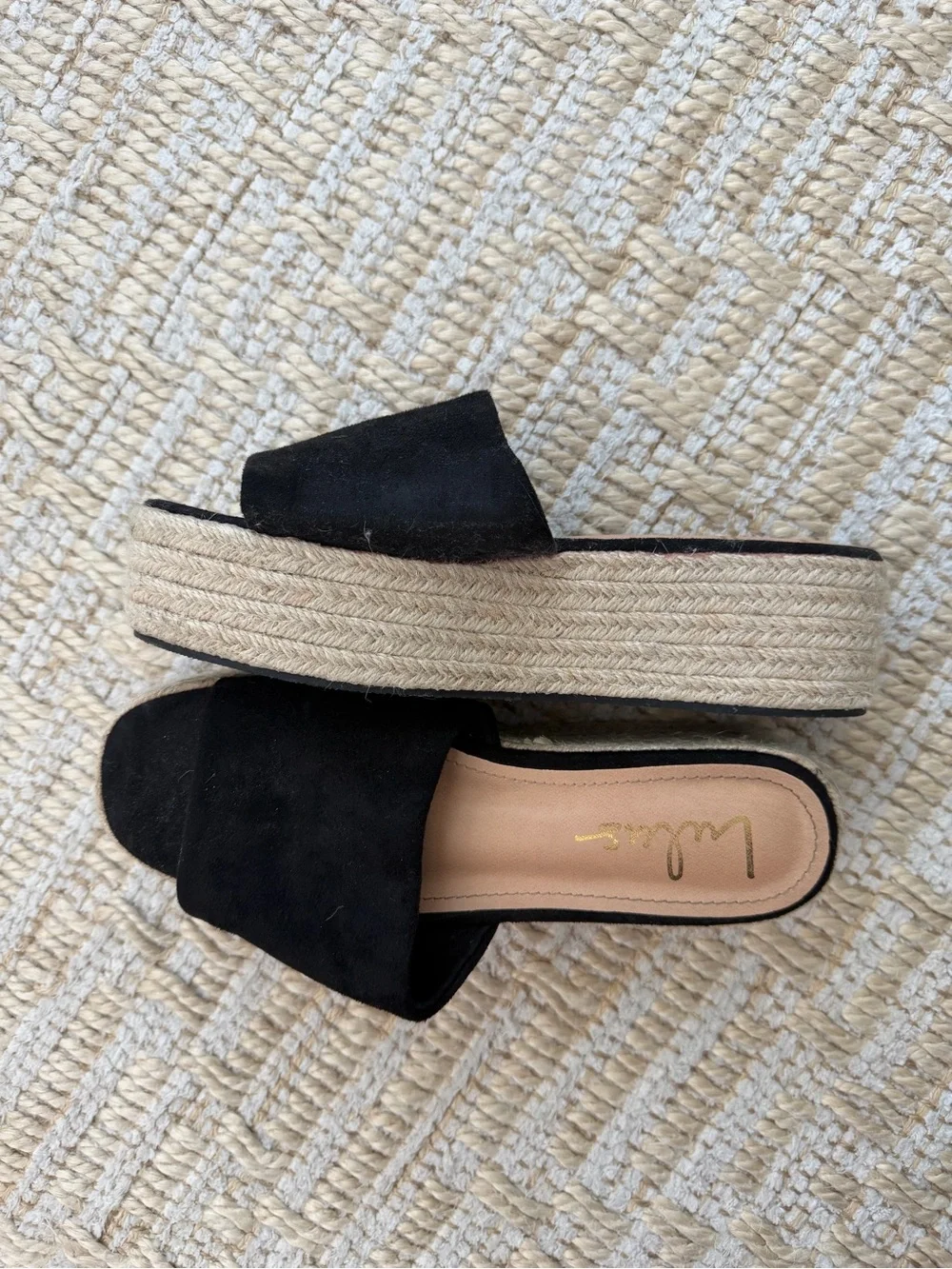 Womens Black Espadrille Platform Slide Sandals